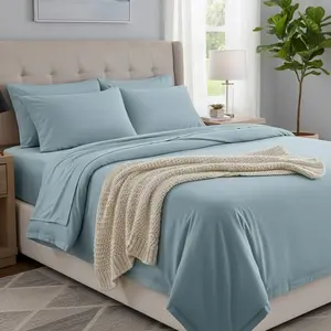 Signature Collection CAL. King Sheet Set in Soft Blue - 4 Piece Set for Cozy Bedding