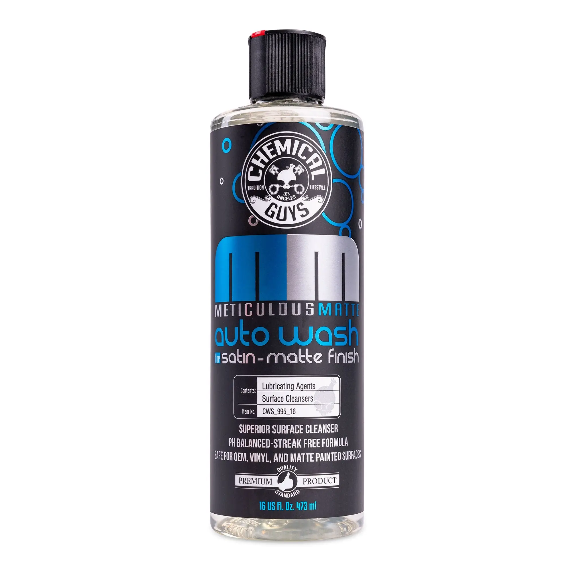 Chemical Guys Meticulous Matte Auto Wash Car Detailing Soap, 16oz pH-Balanced Surface Cleaner with Heavy-Duty Foam, 1,4-Dioxane-Free, Scratch-Safe Gentle Clean for Gloss-Free Matte-Satin Finishes & Wraps, 16 Oz