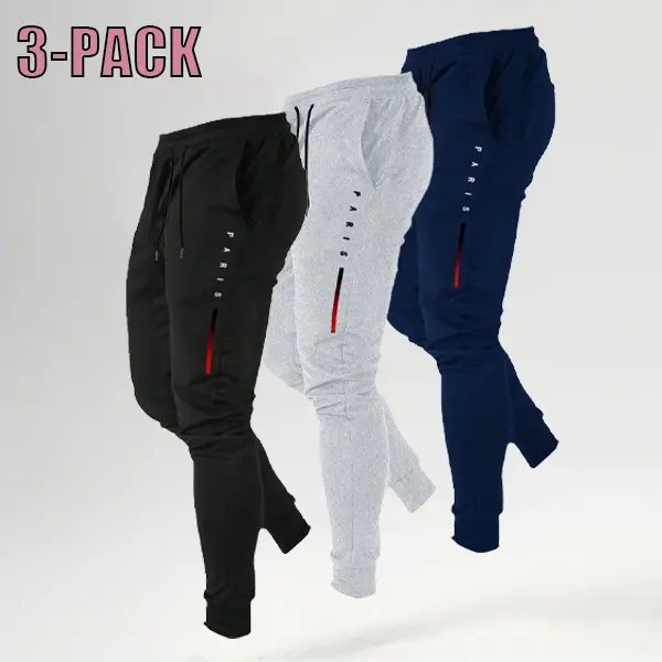Men's 3 Pack Jogger Set  All Season Outdoor Uncuffed Streetwear, Soft Breathable Machine Washable Non-Transparent Print Multi-Pack Athleisure Pants (Black, Gray, Navy), Non-Transparent Men's Pants,clothes for back to school,first day of school outfits