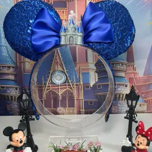 Princess Sequin Glitter Ears Blue Castle Sequin Bow Mouse Headband