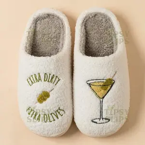 Dirty Martini Slippers | Plush Olive Cocktail House Shoes