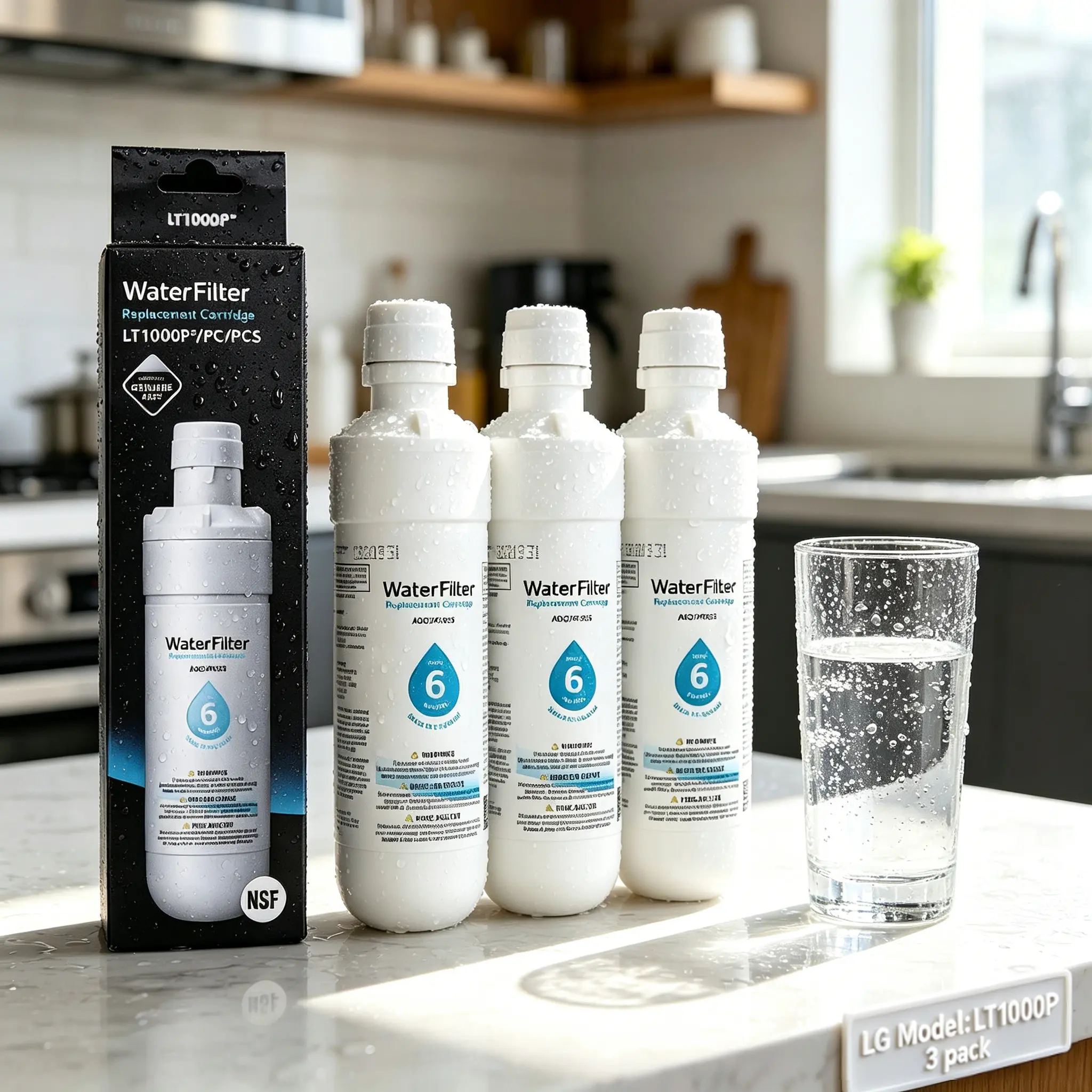 3-Pack Refrigerator Water Filter Replacement Cartridge for LG LT1000P, LT1000, LT1000PC, MDJ64844601, LMXS28626S, LMXS30796S & Kenmore ADQ747935, ADQ74793501, ADQ74793502, RWF4700AC - Compatible with Refrigerator Water System