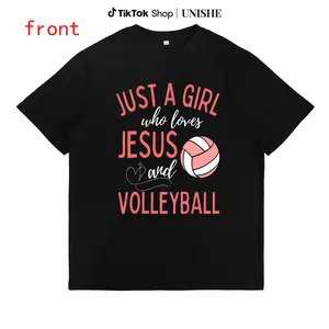 Faith & Volleyball Cotton Tee for Girls - Just A Girl Who Loves Jesus Shirt