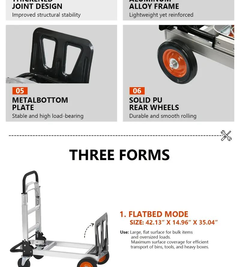 SEKAM Aluminum Folding Hand Truck, TikTokShopBlackFriday, 2 in 1 Design Max 800 lbs Capacity, Heavy Duty Industrial Collapsible cart, Dolly Cart with Rubber Wheels for Transport and Moving in Warehouse, Supermarket, Garden