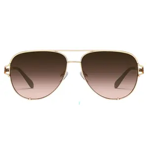 Quay - Women's Sunglasses, Aviator Lenses with UV Protection, Oversized Sunglasses (High Key Twist, Gold Brown Rose)