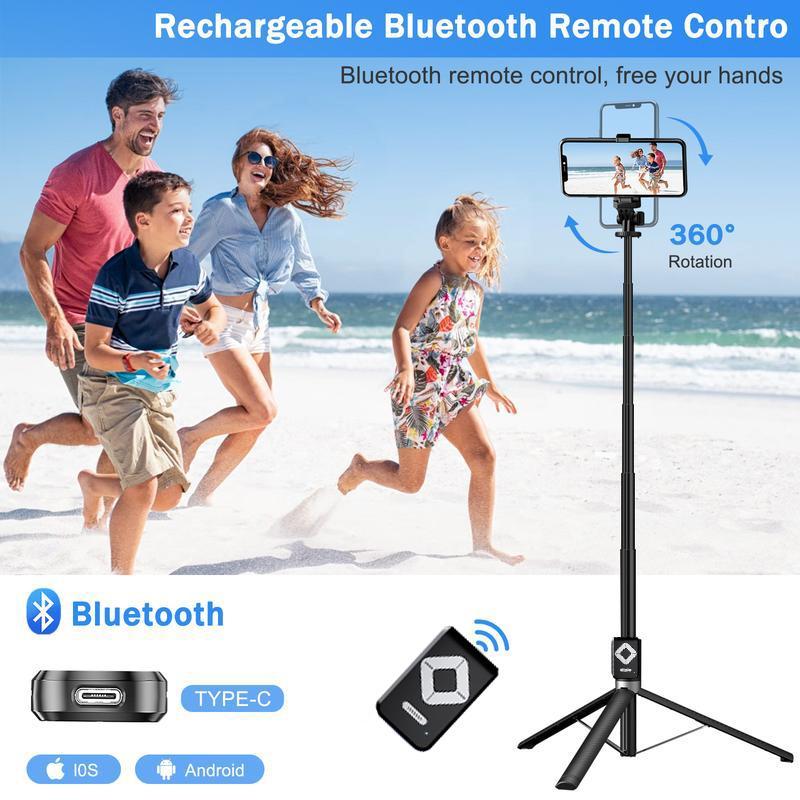 Upgrade 6 in 1 Selfie Stick With Fill Light, 67" Phone Tripod & Wireless Remote Page Turner,Bluetooth Camera Video Recording Remote,Music Control, for iPhone ,iPad ,iOS,Android