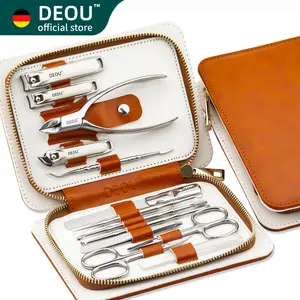 DEOU 13pcs Nail Grooming Kit Stainless Steel Professional Manicure Set Men Nail Care Tools with woman Luxurious Portable Travel Case Gift Brown Brown