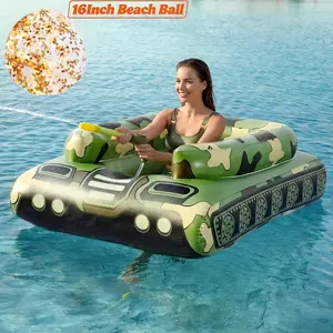 60-Inch X-Large Inflatable Water Tank Pool Float for Adults, Blow-Up Ride-On with Spray Guns and 16'' Beach Ball, Swimming Pool Floaty for Outdoor Lake River, Friends Family Battle Floating Rafts Party Toys, Summer Beach Water Fun Games Floaties
