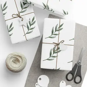Green Olive Branch Pattern Wrapping Paper | Botanical Holiday Wrap