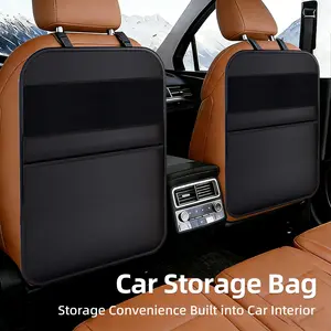2 Pack Car Seat Back Storage Bags, Hanging Storage Bags Kick Mats Back Seat Protector With Store Mobile Phone Storage, Back Seat Organizer For Car improve storage efficiency, Travel Accessories With 3 Storage Pockets Black