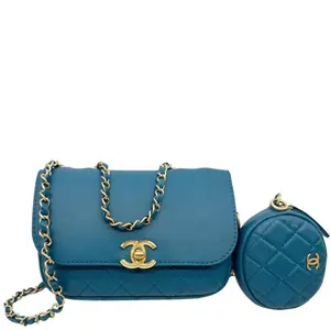 Pre-owned CHANEL Leather Crossbody Bags Multi Pouching Flap With Coin Purse Quilted Calfskin Crossbody Bag Blue