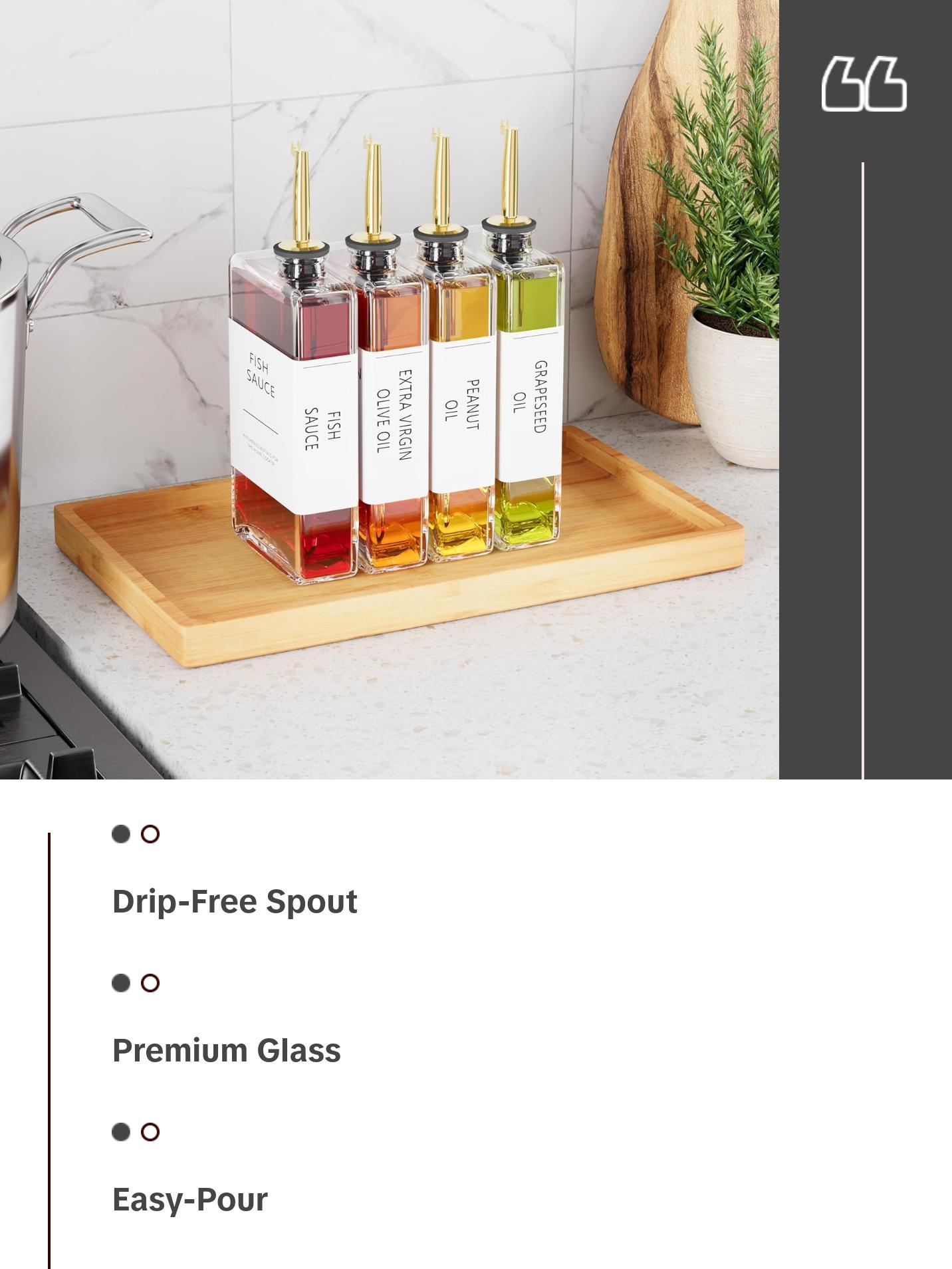 Kitchen Cooking Oil Dispenser Set, Olive Oil & Vinegar Bottles, Soy Sauce Dispenser - 4 Pieces, Gold, Elegant Book Design, Durable, Leak-Proof, Easy-Pour Spouts, Perfect for Kitchen, Dining Table