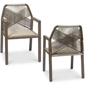 Best Choice Products Set of 2 Indoor/Outdoor Aluminum Woven Rope Dining Chairs w/ Armrests