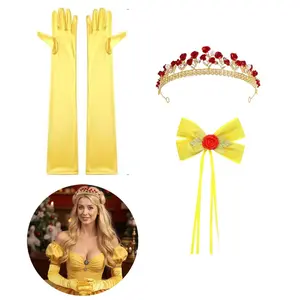 3 pieces of women's party costume accessories, including gloves, crowns, and hair clips, suitable for themed parties, birthdays, and Halloween costumes