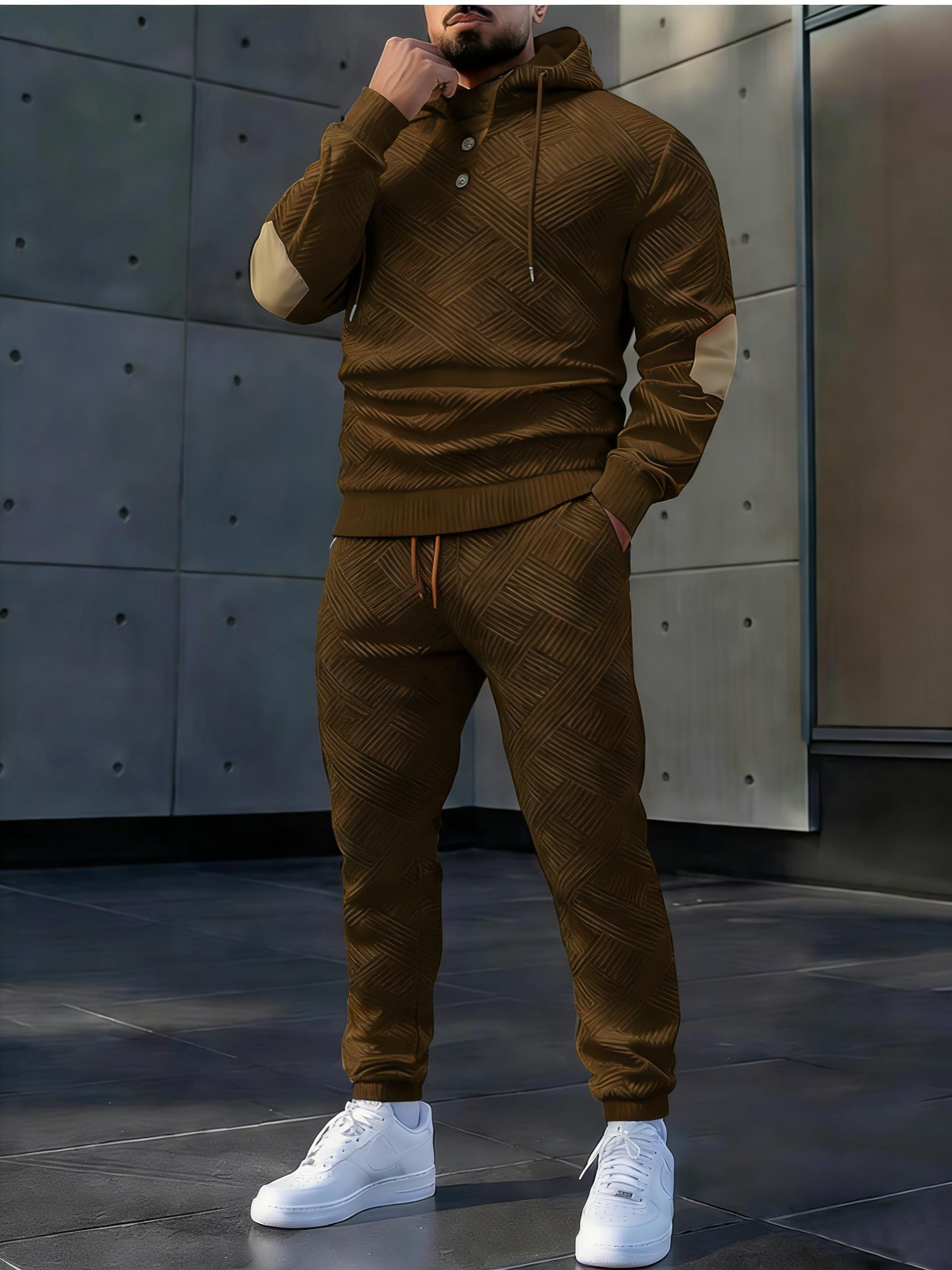 Men's casual fashion suit knitted jacquard sweatshirt and pants two-piece set