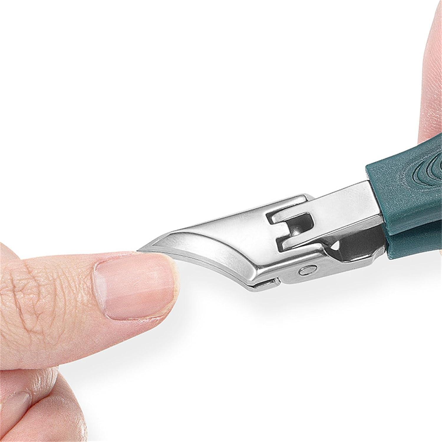 Green Nail Care Tool Set – Includes Thick Nail Clipper, Ingrown Nail Lifter & Nail File | Beveled Eagle Beak Design, Large Opening, Anti-Splash, for Thick & Hard Nails