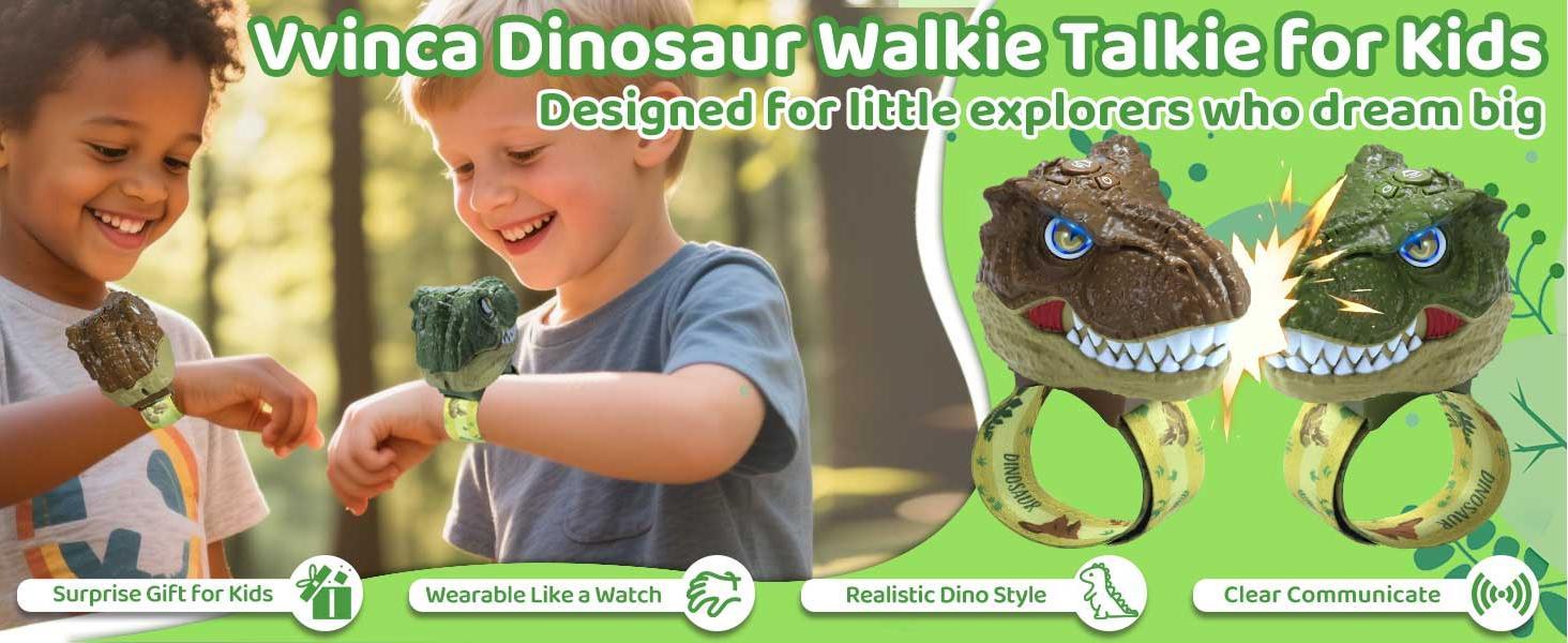 Vvinca Walkie Talkies for Kids - 2 Pack Toys for Boys Girls Age 3-12 T-Rex Adjustable Strap Long Range Clear Sound Walkie Talkie, Collectibple/Adventure Toys Outdoor Camping Birthday Gifts for Toddlers Holiday Haul#tiktokmademebuyit