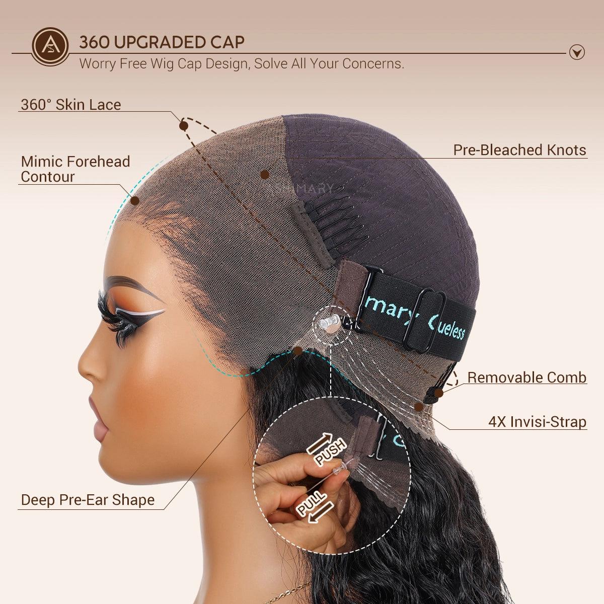 [Summer Must Have] Ashimary Water Wave Invisi-Strap Snug Fit 360 Skin Lace Frontal Human Hair Wig Bleached Knots With Drawstring#Summervibes, Lace Front Wigs, Glueless Part Wig