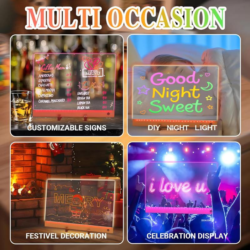 17” Rechargeable LED Drawing Board with 11 Light Modes, Light-Up Acrylic Message Board & DIY Night Light, Includes 8 Line Art Sheets, Stand & Hanging Chain, Neon Dry Erase Board for Kids, Dorm, Office & Store Display