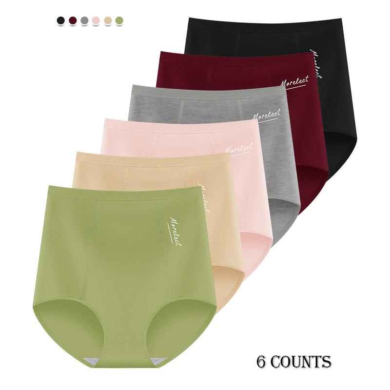 【Soft Cotton】Morelect 4/6/8 Pcs Women's High-Waisted Underwear, Breathable & Comfortable Panties,Classic Briefs with Signature Logo, Solid Color Panty for Year-Round Wear,S-XXXL