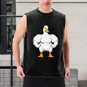 1PCS Oversized T Shirt for Men Vintage Washed Muscle Duck Cartoon Graphic Print Tank Top Sleeveless Vest Woman Gym Y2k Clothes Summer