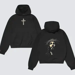 Jesus Crown of Thorns Graphic Print Cotton Blend Sweatshirt, Casual Street Casual Christian Easter Apparel, Festive Party God-Themed Hoodie,summervibes