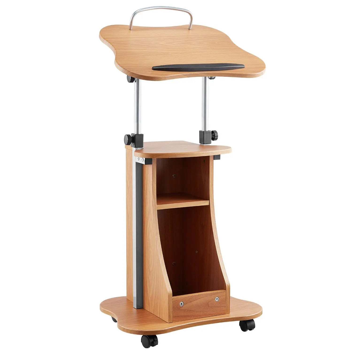 VEVOR Podium Stand,  43-Inch Wooden Lectern, Portable Laptop Desk with Lockable Wheels, Wide Reading Surface and Open Storage Area, Adjustable Height and Angle, for Speeches, Lectures, or Presentations#BackToSchool