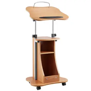 VEVOR Podium Stand,  43-Inch Wooden Lectern, Portable Laptop Desk with Lockable Wheels, Wide Reading Surface and Open Storage Area, Adjustable Height and Angle, for Speeches, Lectures, or Presentations
