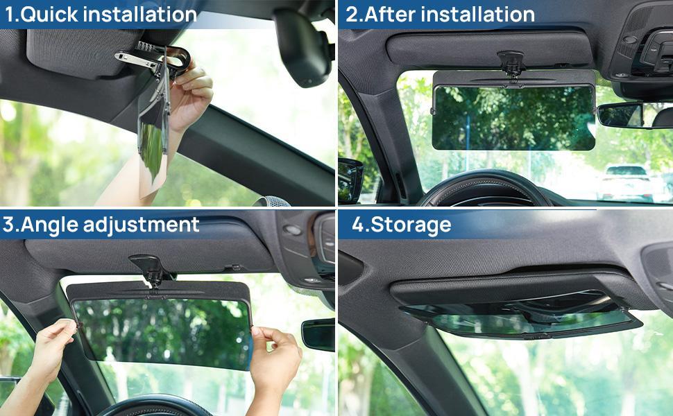 Joytutus Universal Anti-Glare Polarized Sun Visor Extender UV400 Protection for Car Windshield Sunshade Quick Installation 12.6" x 5" Block Light Barrier 1-Year Quality Support