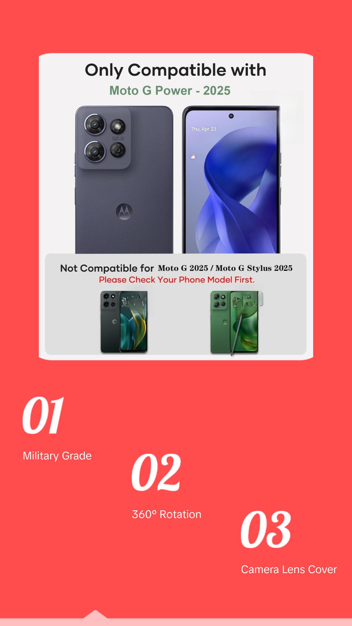 Moto G Power 2025 Case with Camera Lens Cover, HD Screen Protector, 10 FT Military Grade Drop Protection, Magnetic Ring Holder Kickstand Phone Case for Motorola Moto G Power 2025, Navy Blue Durable Cellphone