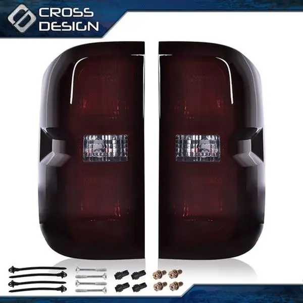 CROSSDESIGN Direct Bolted OE Rear Left & Right Smoke Lenses Tail Lights Brake Lamps with Wiring Harness, Vehicle Specific Fit for 14-19 Chevy/GMC HD Silverado 1500 2500 3500, Car Lighting Accessories