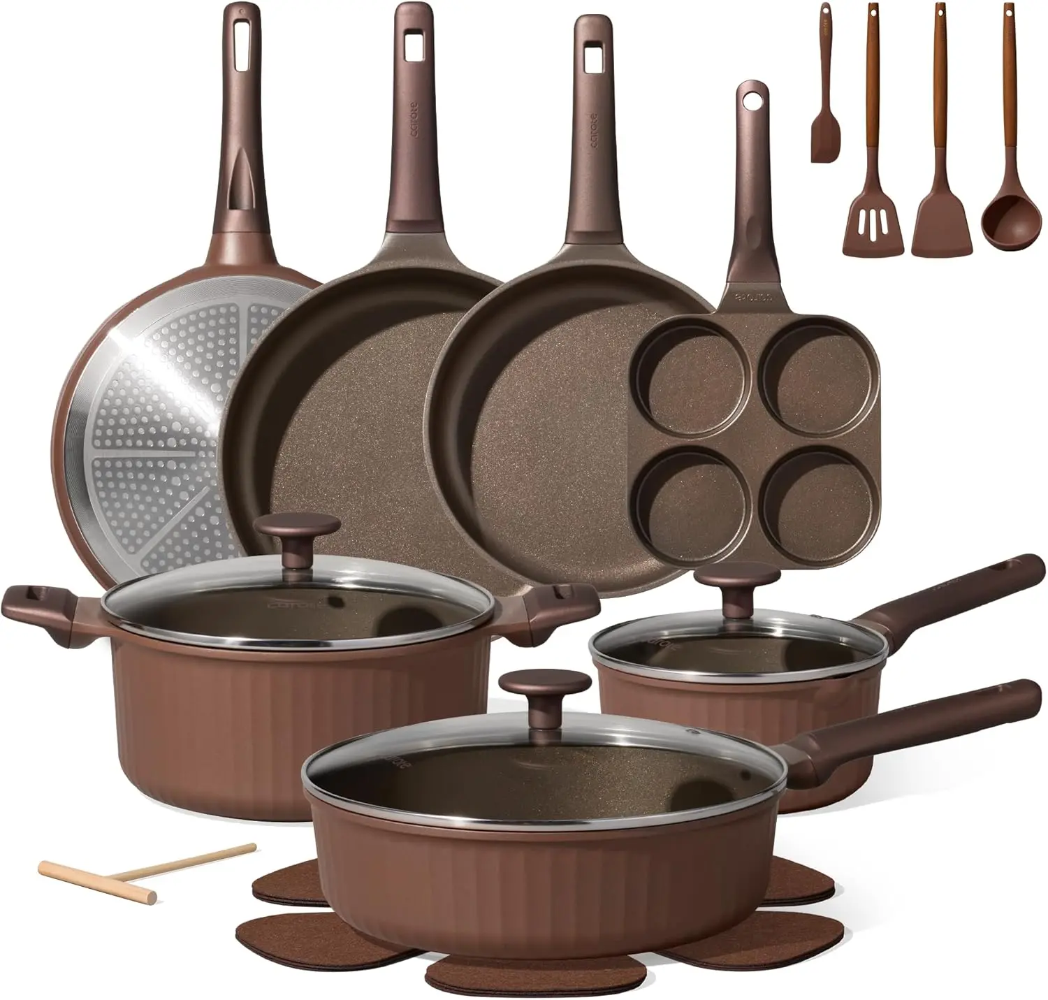 CAROTE Pots and Pans Set Non Stick, Cookware Sets Nonstick 21 pcs Kitchen Pot & Pan, Induction cookwasre Compatible with Crepe Frying Pan PFOA/PFOSFree