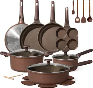 CAROTE Pots and Pans Set Non Stick, Cookware Sets Nonstick 21 pcs Kitchen Pot & Pan, Induction cookwasre Compatible with Crepe Frying Pan PFOA/PFOSFree