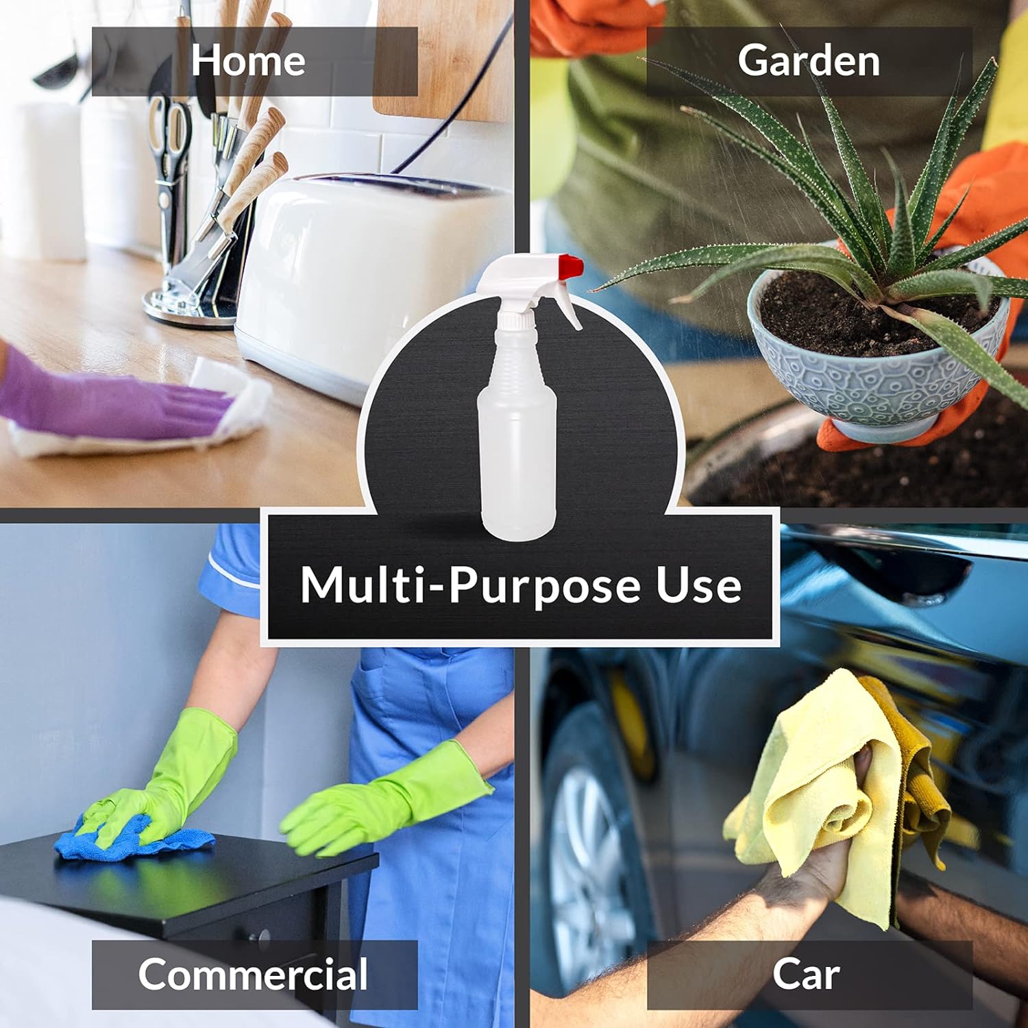 Commercial plastic spray bottle, 4 bags of 16 Oz heavy duty leak free air can be refilled with spray bottle spray stream, used for cleaning solution, plants, hair, bleach, vinegar safety.