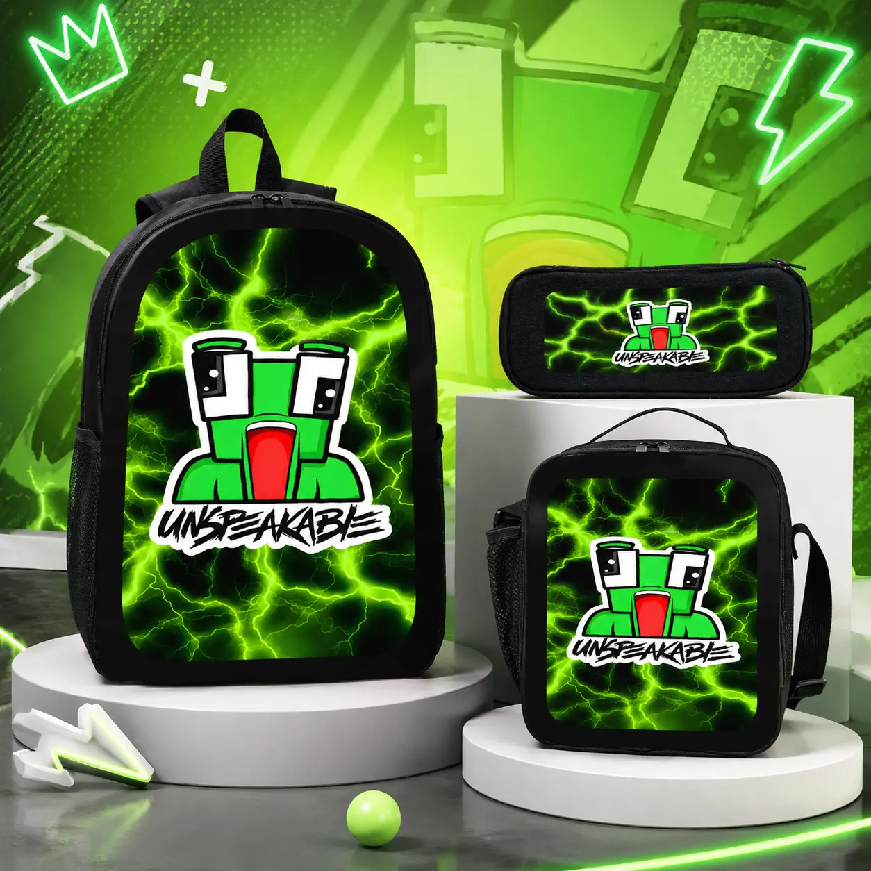 UNSPEAKABLE Anime Backpack Women Men Teens Day Packs Casual Backpack 3 Pcs Set Gym Travel Camping Work Business Backpacks for School Women Men Student Set Travel Backpack Anime Style Trendy Backpack Set