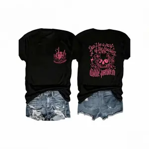 "Women's Plus Size Casual Skull Print Crew Neck T Shirt Crafted from Smooth Polyester with Medium Stretch for a Comfortable Fit Ready for Machine Washing "