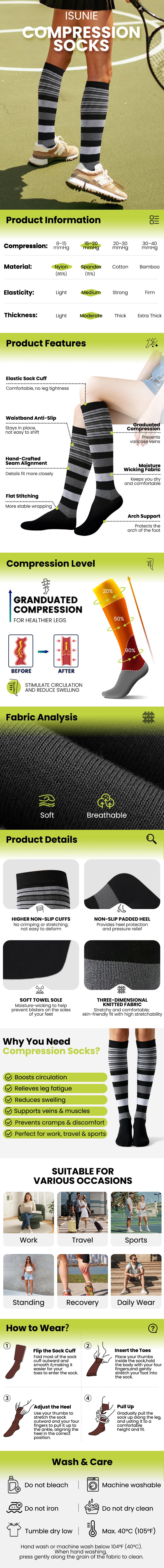 ISUNIE 4 Pairs Compression Socks for Men & Women, 15-20 mmHg Graduated Compression, Breathable All-Day Support & Everyday Comfort for Nurses, Workers, Travelers & Runners, Live Exclusive