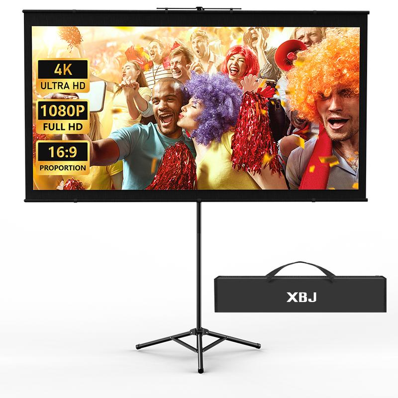 Portable projection screen with stand for outdoor use: 100-inch 4K movie screen suitable for home backyards and indoors, 16:9 HD night view.