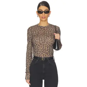 ANINE BING Sylvie Long Sleeve Tee in Black And Brown Leopard