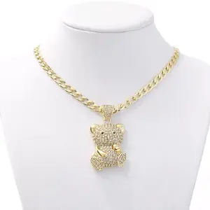 5mmx20inch Cadena cubana con dije de oso con sz clear..Laminado de alta calidad