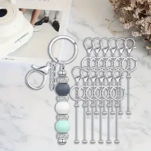12pcs Stainless Steel Beadable Keychain Blanks Beaded Keychain Kit for Crafting Metal Keyring Pendant with Charms for Gifts Christmas & Halloween Gift key chincraft cool cat bling titanium