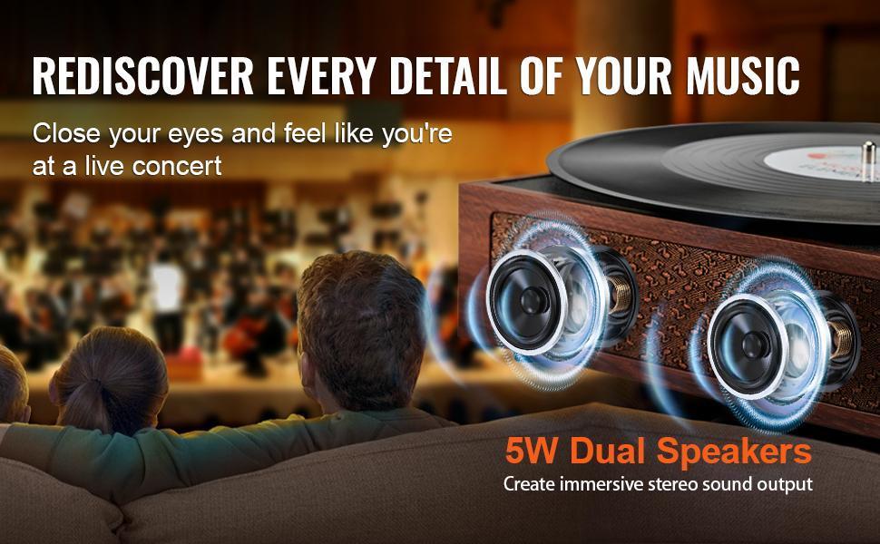 VEVOR Vinyl Record Player, 3-Speed, Belt Driven Turntable Player with Built-in 5W Stereo Speakers Magnetic Cartridge, Support 33/45/78 RPM Bluetooth Aux in RCA Output, for 7/10 /12 in Vinyl Records VEVOR Vinyl Record Player, 3-Speed, Belt Driven Turntable Player with Built-in 5W Stereo Speakers Magnetic Cartridge, Support 33/45/78 RPM Bluetooth Aux in RCA Output, for 7/10 /12 in Vinyl Records