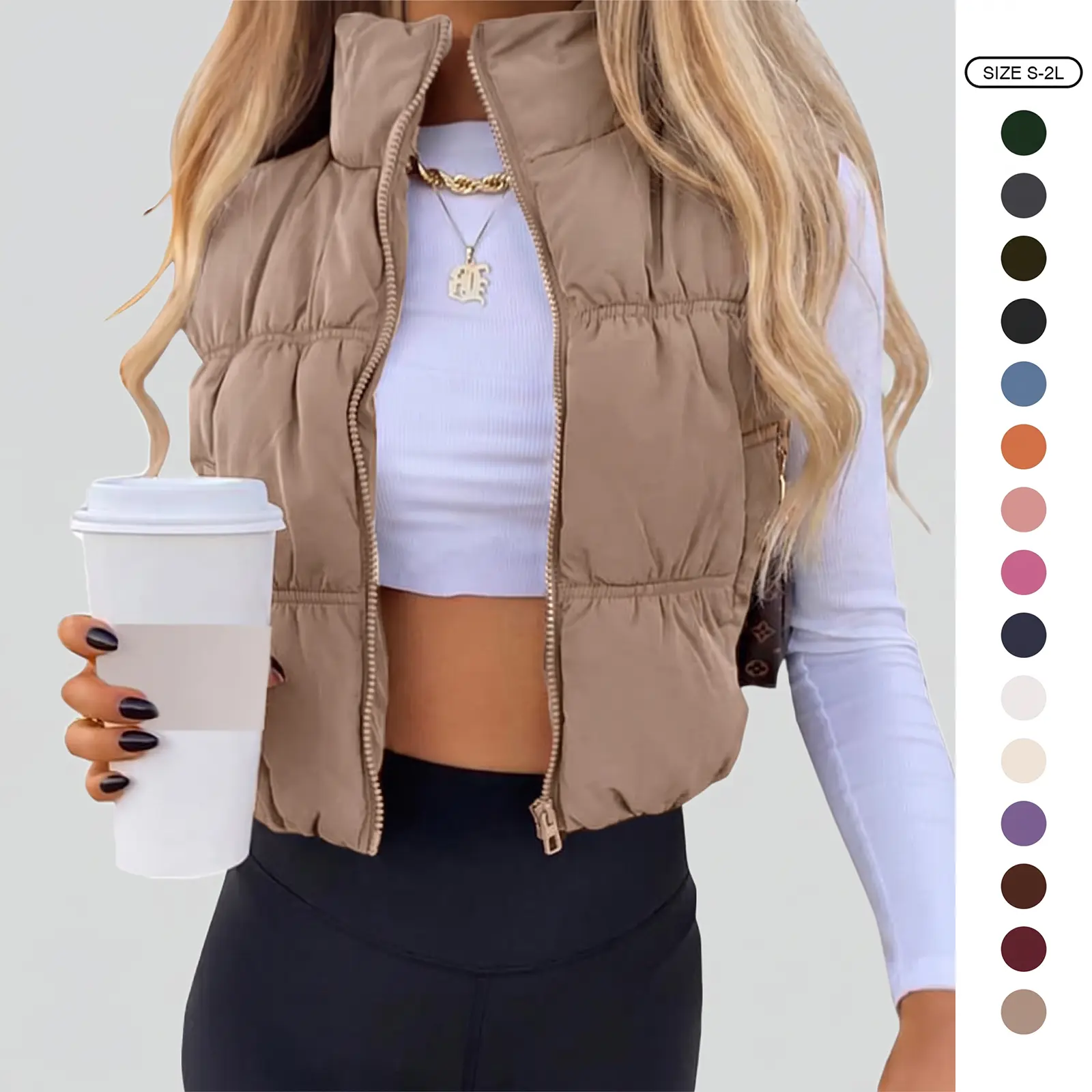 Imily Bela Women's Crop Puffer Vest Winter Zip Up Lightweight Sleeveless Warm Outerwear Padded Coat Casual Fashionable Fitted with Zipper & Drawstring Hemline
