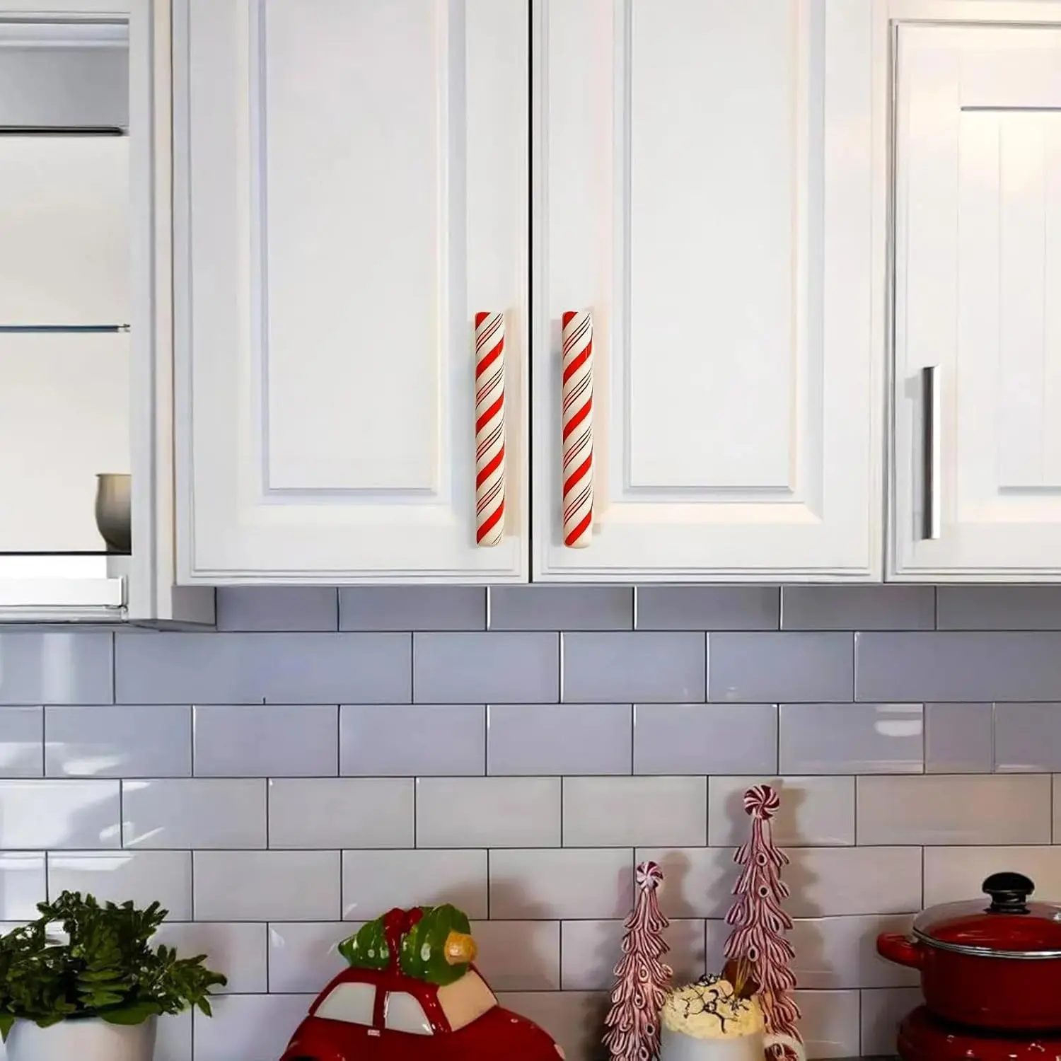 Christmas Cabinet Handle Covers - Peppermint Stick Handle Covers, Decorations Accessories for Holiday-Winter-Christmas, Christmas Ornaments, Kitchen-Bathroom-Dressers-Home, Festive Decoration (14, 19cm / 5.5, 7.5 inch)