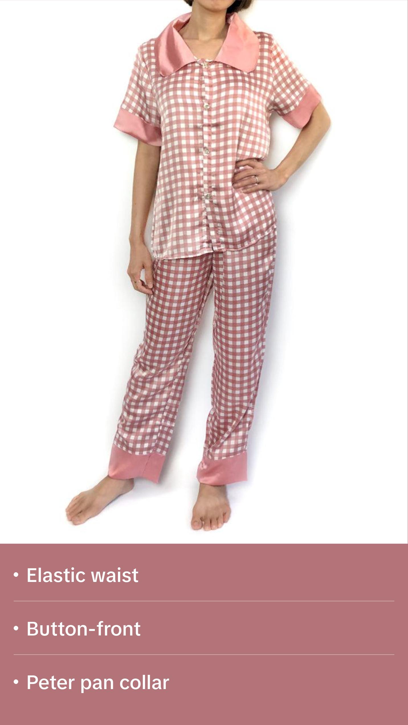 Pink Peter Pan Collar Grid Pajama Set