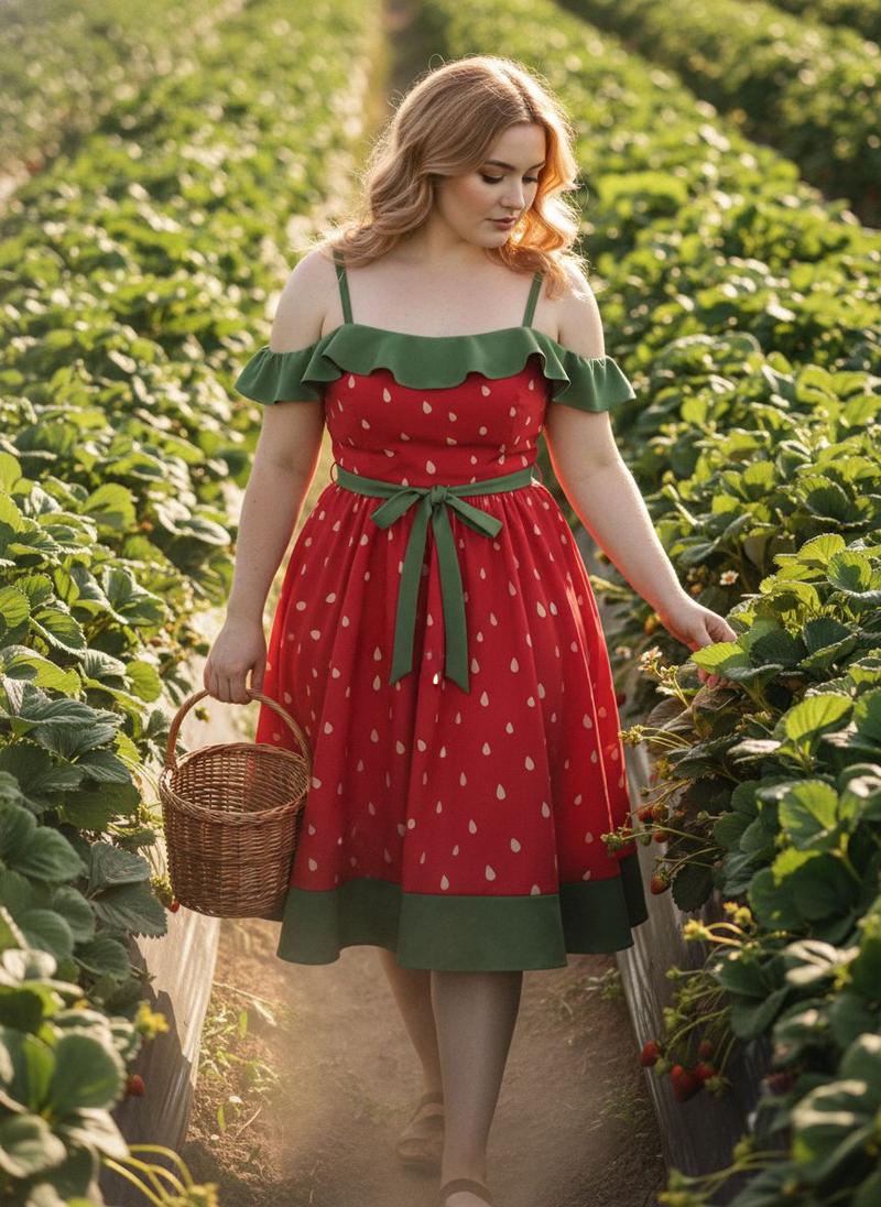 Plus Size Cute Strawberry Dress Aesthetic Summer Look with Bow and Ruffle Trim Sleeveless Vintage Style Retro Stage Boho Bohemian Casual Casual Wear