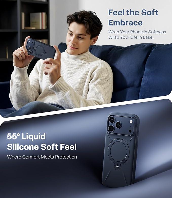 TORRAS OStand Spin Fusion for iPhone 16 Pro Max Case Silicone with Stand, Fit for MagSafe, Camera Control, Liquid Silicone Case, Natural Skin Touch Silky Grip Cozy Hold