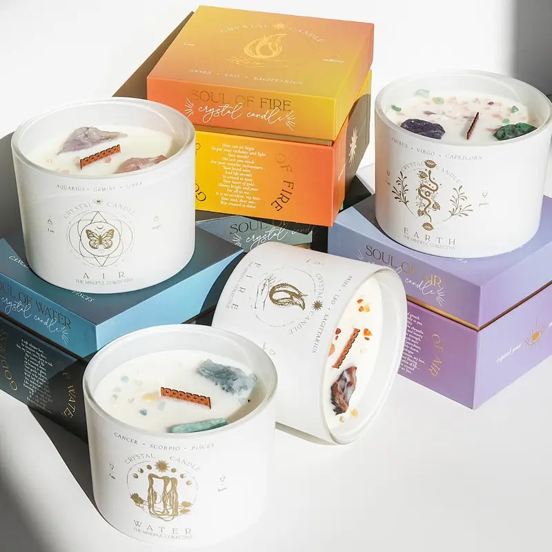 Zodiac Candle for Women, 12oz Soy Wax Candle with Large Embedded Crystals & Crackling Wood Wick, Astrology Birthday Gift, Self Care Candle, Spiritual Gifts for Women