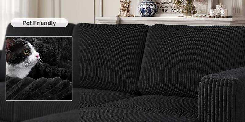 【Valentine's Day gift】ONBRILL 3 Seater 110" Comfy Corduroy Cloud Modular Couch with Chaise(2 Packages Shipping), L-Shaped Sectional Sofa Couch with Deep Seat, Modern Upholstered Couches for Livingroom Bedroom Furniture, No Assembly Required,DIY,Breathable