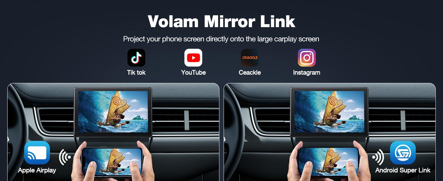 【SpringGlowUp】VOLAM 7-inch Wirelesss CarPlay Screen,supports landscape and portrait display compatible with carplay/Android Auto,supports AUX/Bluetooth/speaker output,suitable for upgrading older car models,in-car audio playback travel navigation